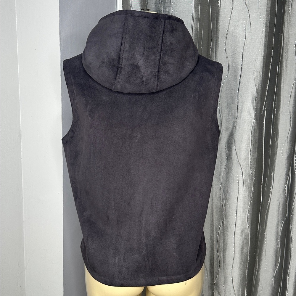 Lauren Ralph Lauren Sz L Women’s Solid Black Fleece Lined Full Zip Hooded Pocket - Picture 4 of 7